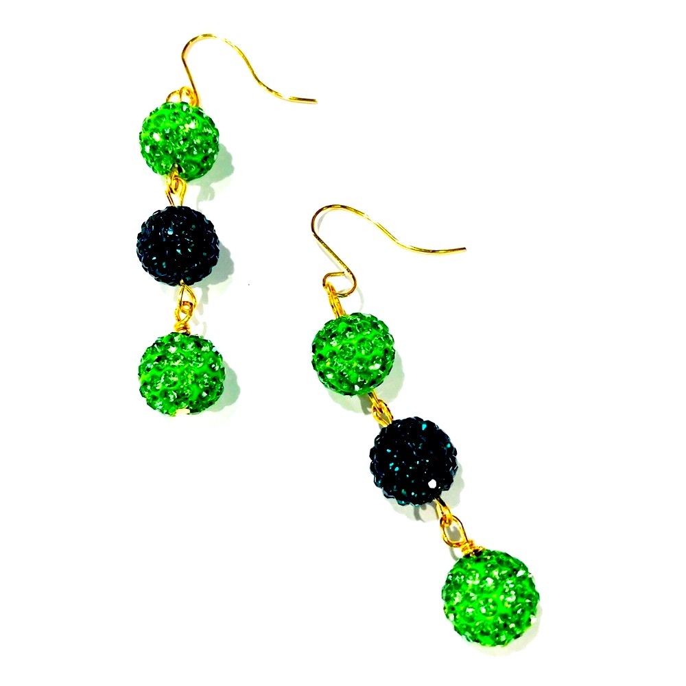Green Rhinestone Disco Christmas Earrings